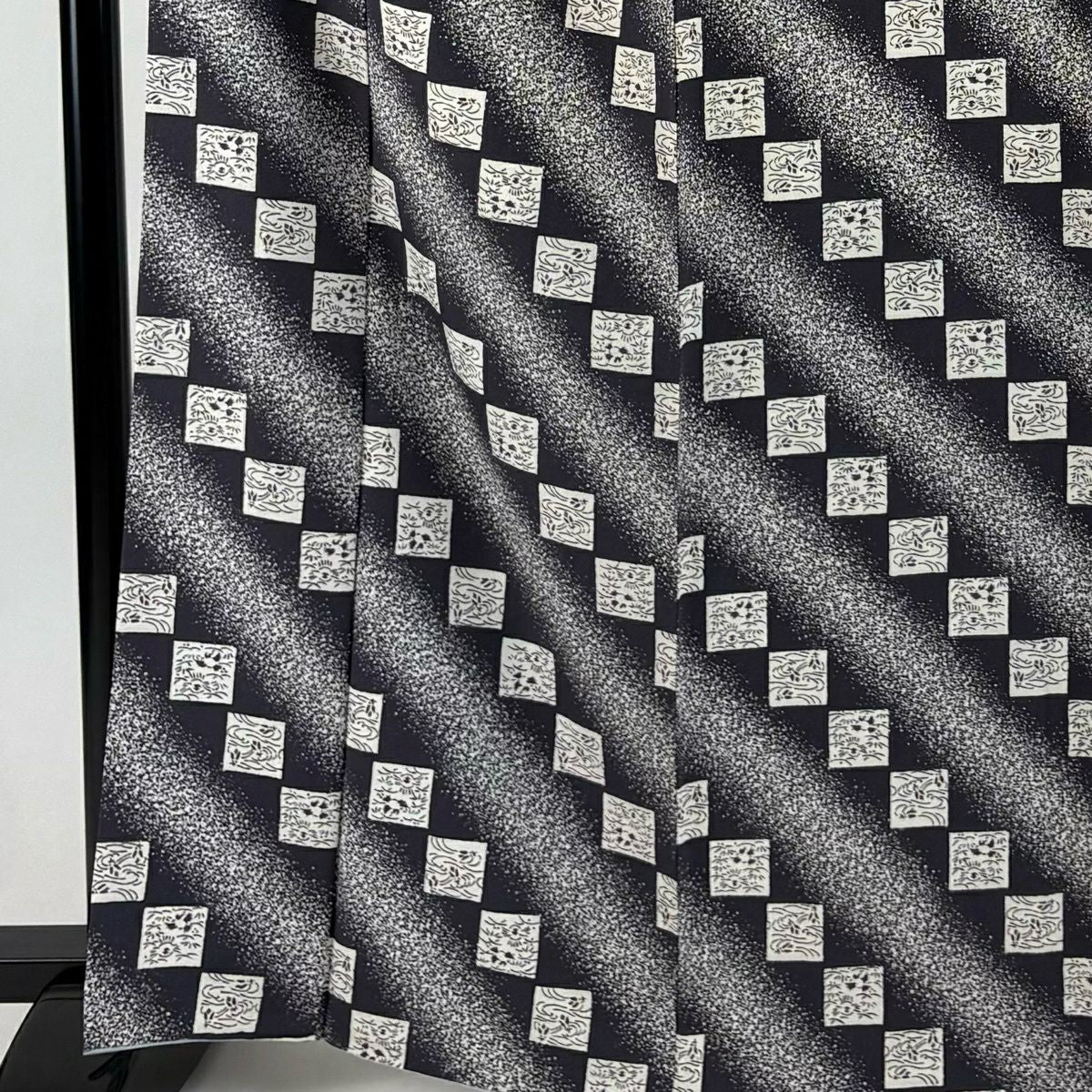 【美品】 小紋 身長165cm 袖長67cm M 雙層 草花紋紋 流水 青灰 純蠶絲 秀品級