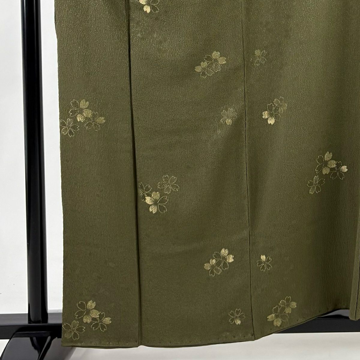 振袖禮服 身長159cm 袖長64cm M 雙層 櫻花 金絲 茶綠 純蠶絲 秀品級