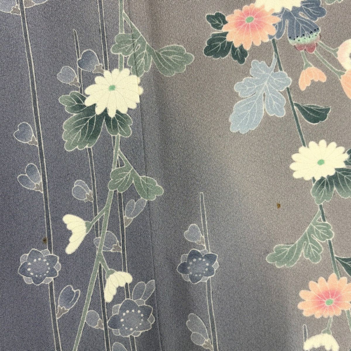 訪問服 身長168.5cm 袖長66cm M 雙層 落款あり 菊花 枝垂櫻 灰 純蠶絲 秀品級