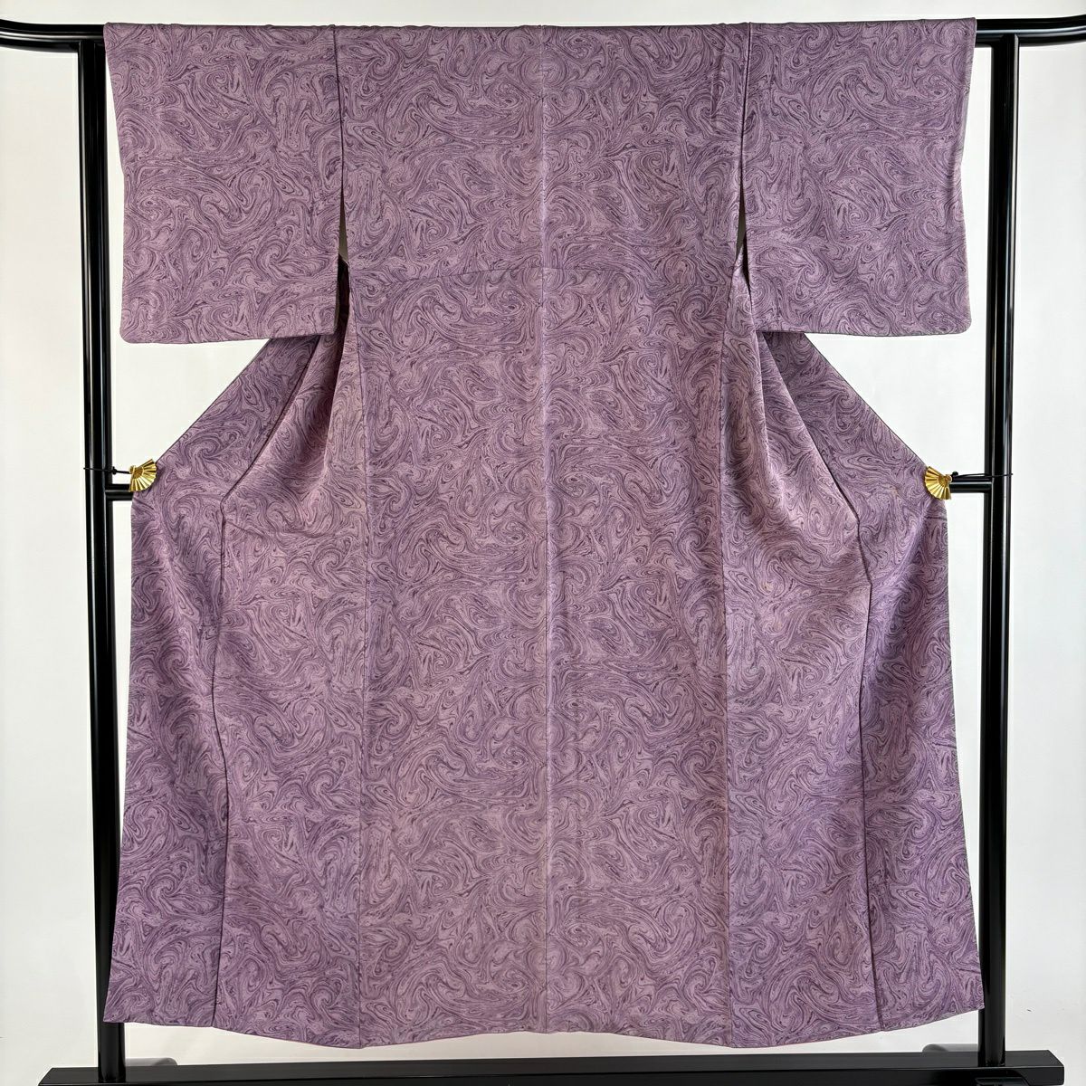 小紋 身長151.5cm 袖長62cm S 雙層 墨流し 薄紫 純蠶絲 秀品級