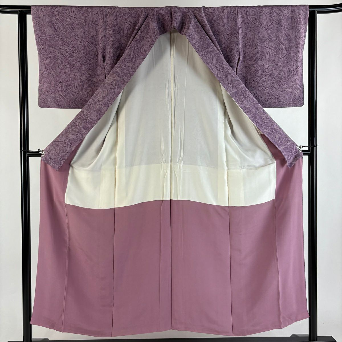 小紋 身長151.5cm 袖長62cm S 雙層 墨流し 薄紫 純蠶絲 秀品級