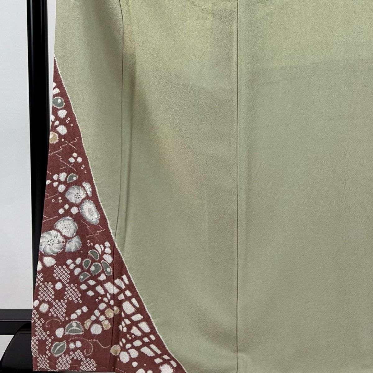 付下 身長168cm 袖長68cm L 雙層 花 松樹皮菱 絞染 分染 灰綠 純蠶絲 優品級