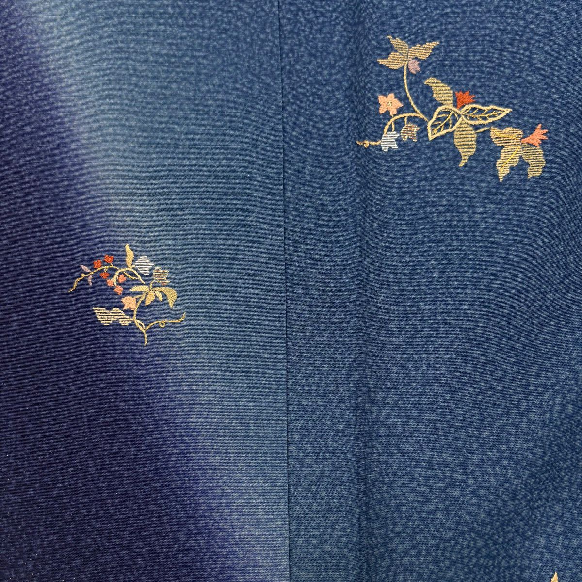 付下 身長157cm 袖長62.5cm S 雙層 天目染 證書附帶 草花紋刺繡 金銀彩 藍色 純蠶絲 優品級