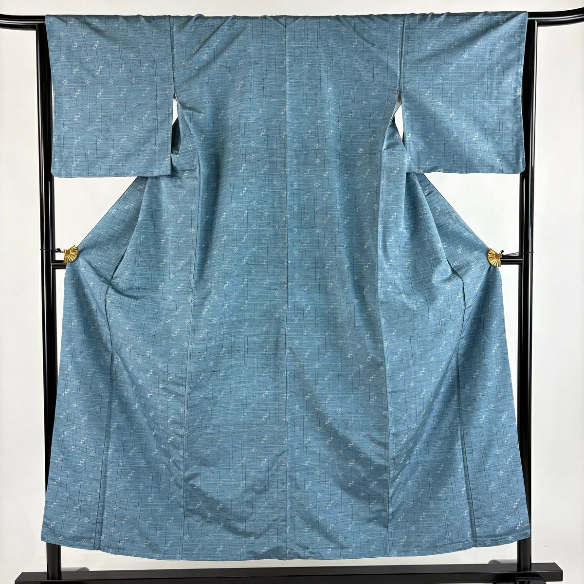 【美品】 紬織 身長153cm 袖長64.5cm M 雙層 燕 絣紋 水色 純蠶絲 秀品級