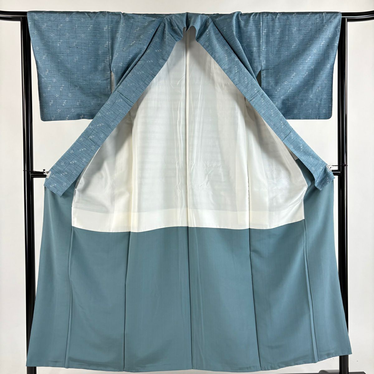 【美品】 紬織 身長153cm 袖長64.5cm M 雙層 燕 絣紋 水色 純蠶絲 秀品級