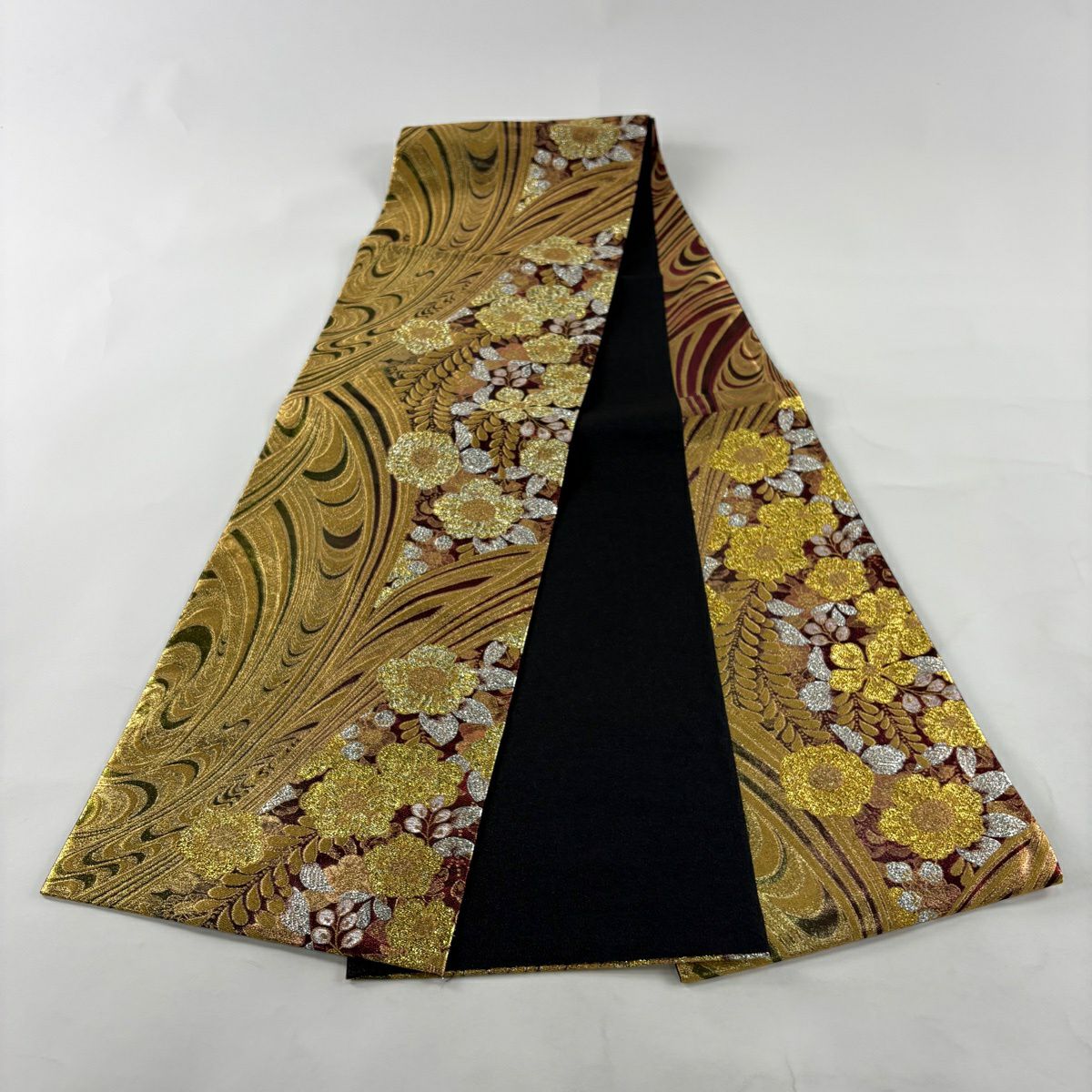 【美品】 袋帶 秀品級 振袖禮服禮服用 草花紋紋 流水 金絲 金金箔 深粉紅 六通 純蠶絲