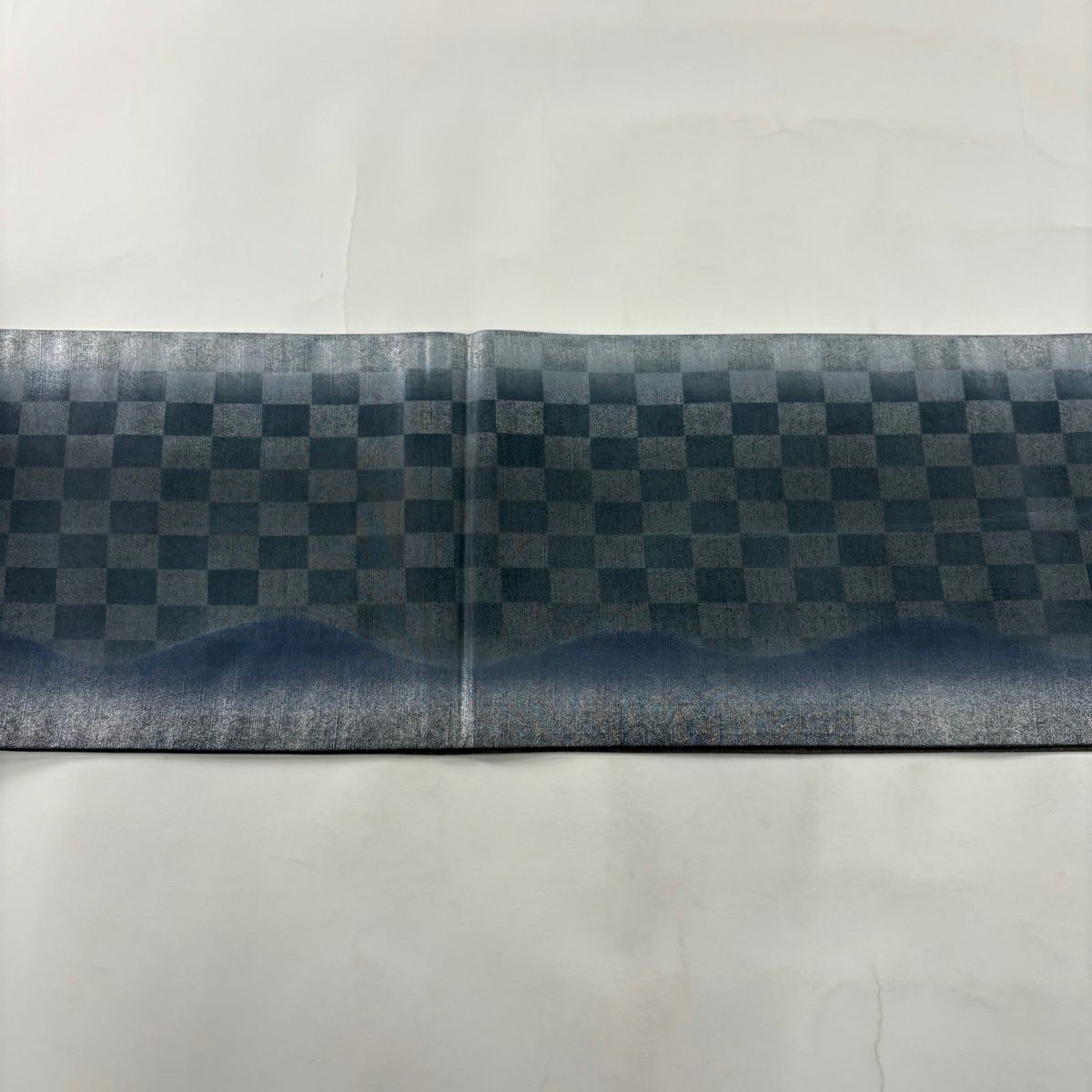 袋帶 秀品級 紬織織 變化市松樹 金銀彩 青灰 全通 純蠶絲