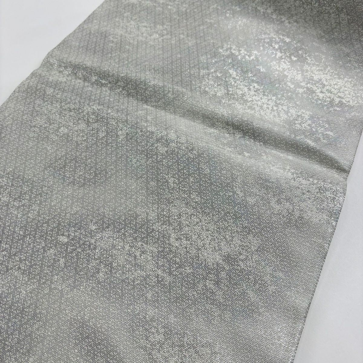 【美品】 袋帶 秀品級 扇子面 草花紋紋 金金箔 灰綠 六通 純蠶絲