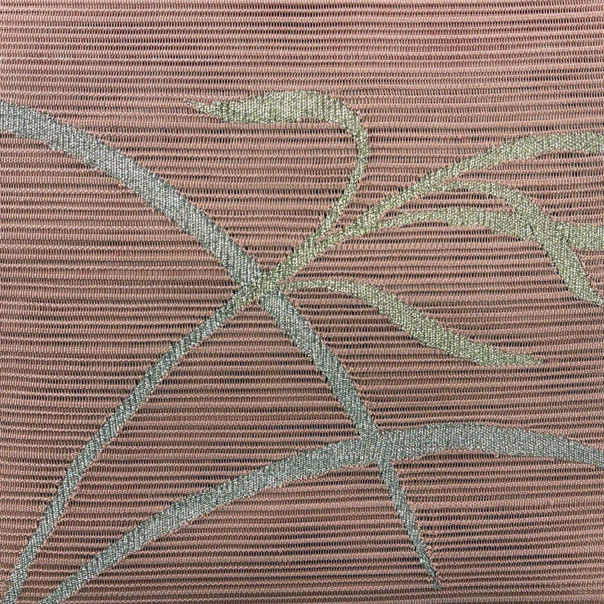 【美品】名古屋帶 優品級 八寸名古屋帶 夏帶 絽 葉紋 金銀彩 米色 純蠶絲