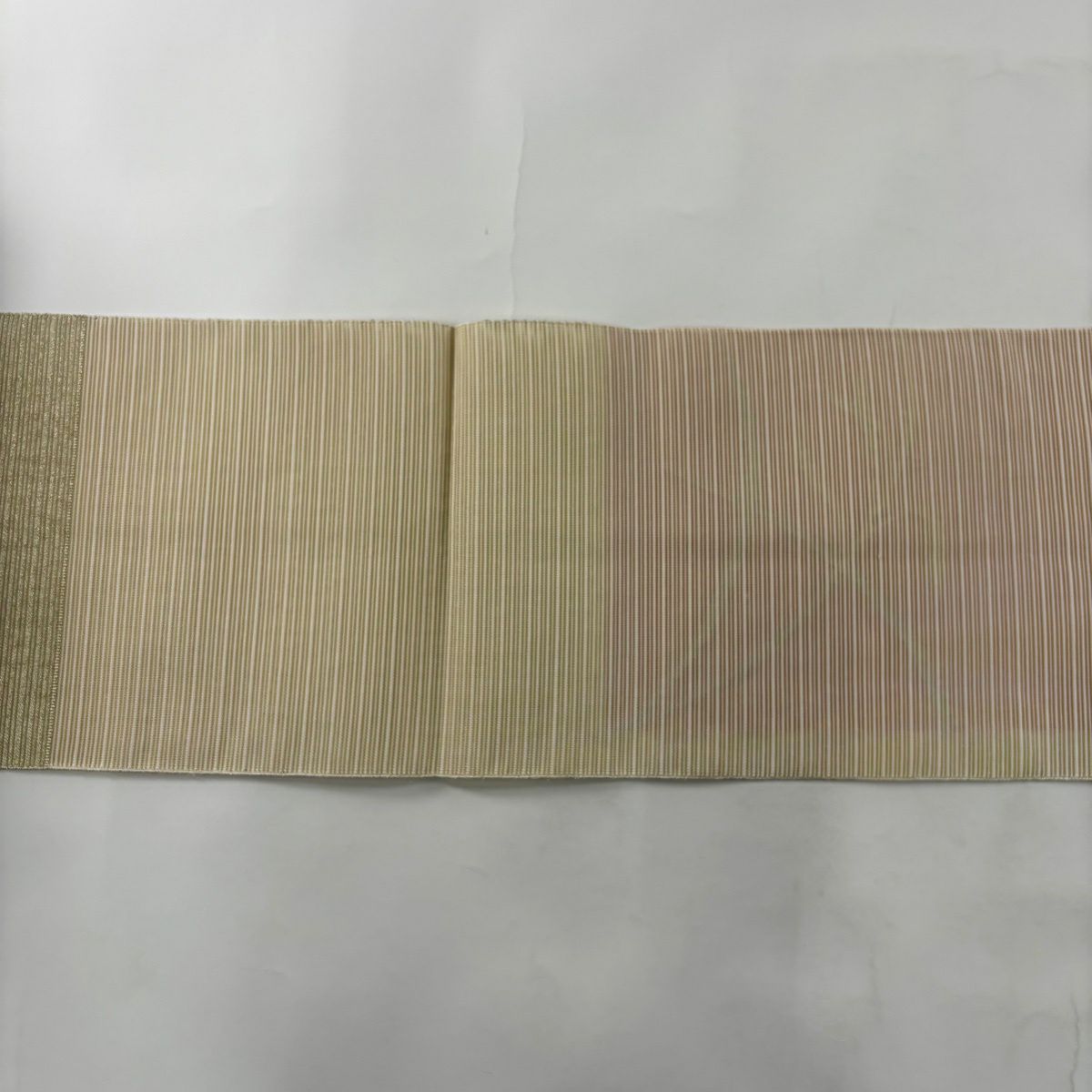 【美品】名古屋帶 優品級 八寸名古屋帶 夏帶 絽 葉紋 金銀彩 米色 純蠶絲