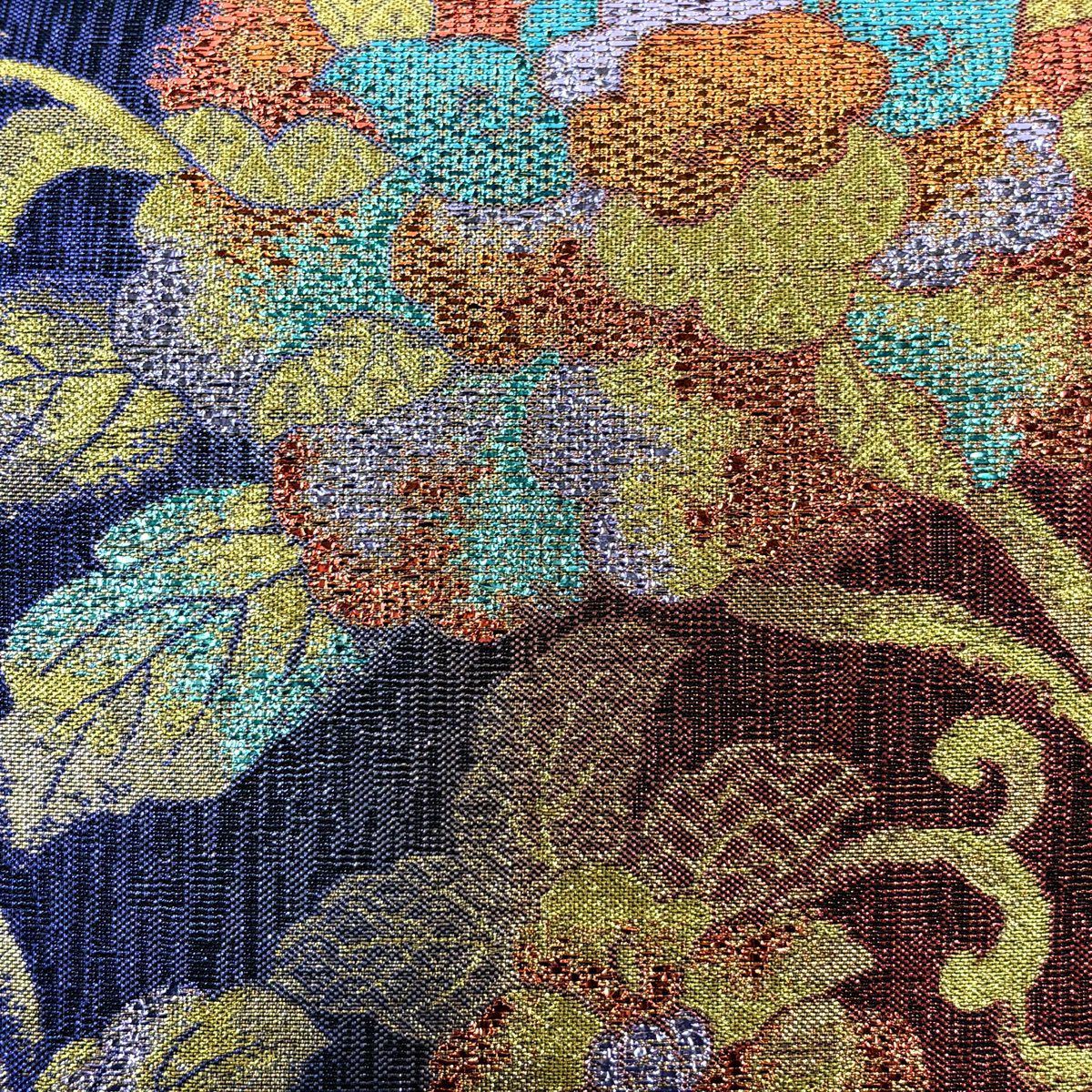 【美品】 袋帶 秀品級 證書齊全 花唐草紋 金金箔 金絲 紫色 六通 純蠶絲