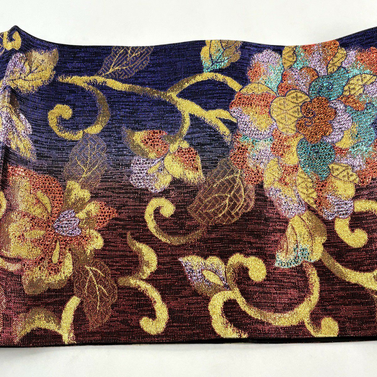 【美品】 袋帶 秀品級 證書齊全 花唐草紋 金金箔 金絲 紫色 六通 純蠶絲