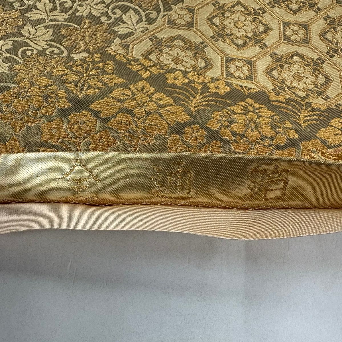 袋帶 秀品級 全通金金箔 華紋 草花紋紋 金絲 金金箔 金色 六通 純蠶絲