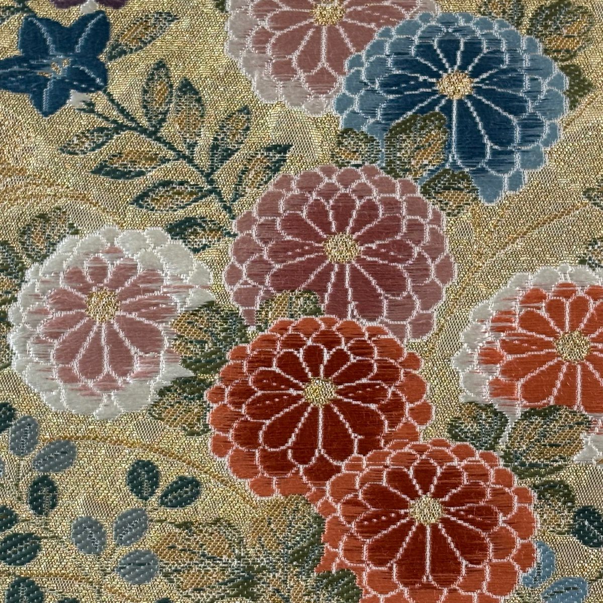 袋帶 秀品級 關西仕立 雙鴛鴦 春秋花園紋 金絲 金金箔 金色 六通 純蠶絲
