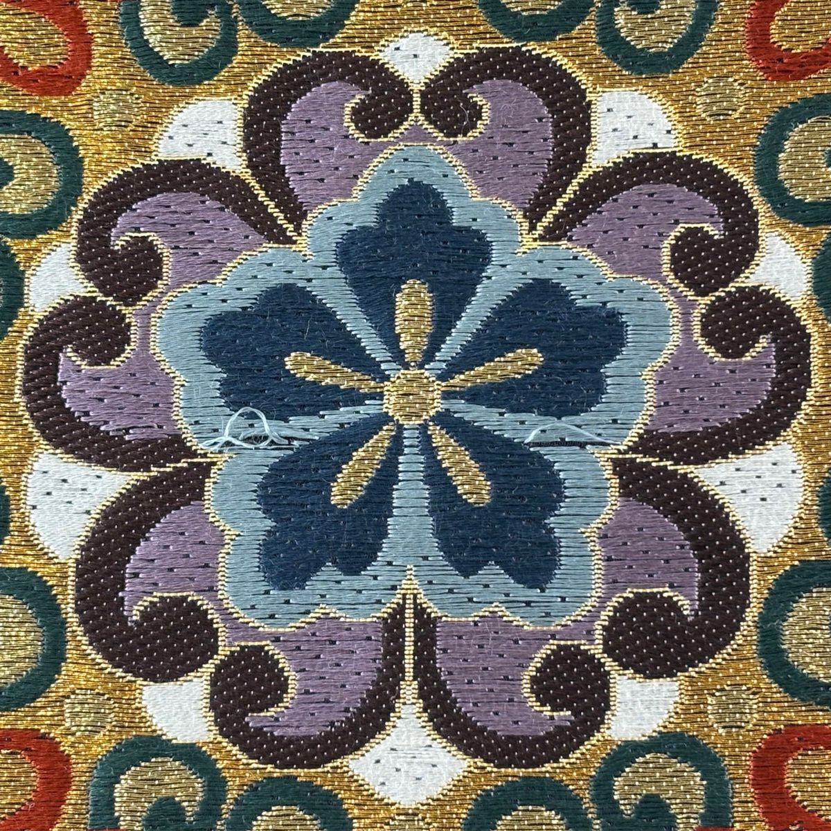 袋帶 秀品級 華紋 七寶刺繡 金線 金 六通 純蠶絲