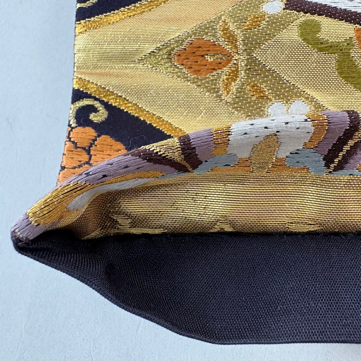 袋帶 秀品級 華紋 七寶刺繡 金線 金 六通 純蠶絲