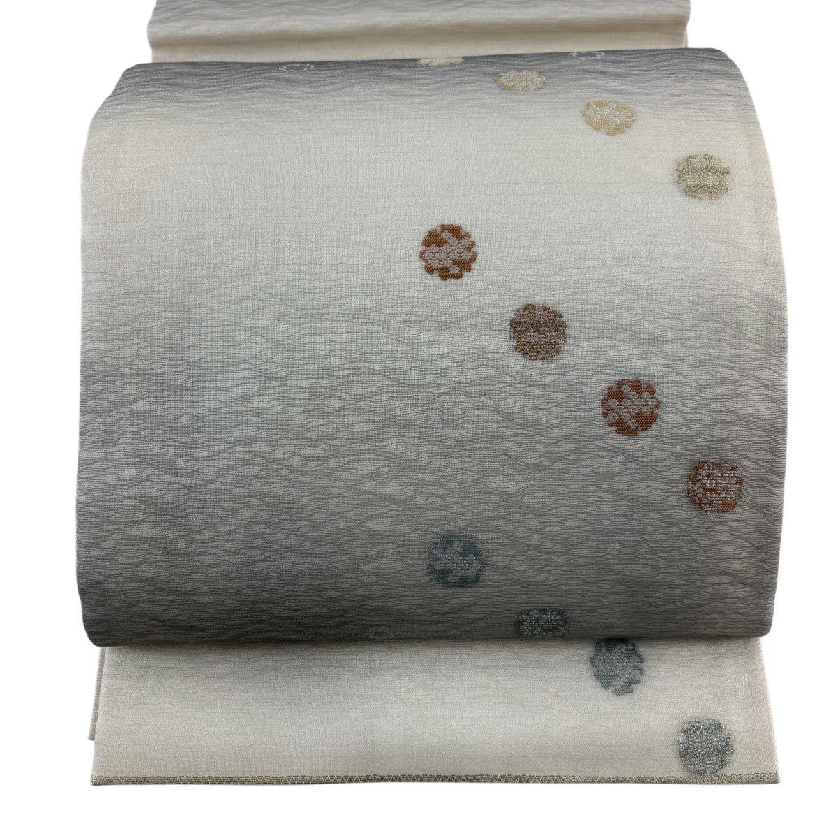 【美品】 袋帶 秀品級 夏帶 雪輪 花 金絲 奶油 六通 純蠶絲