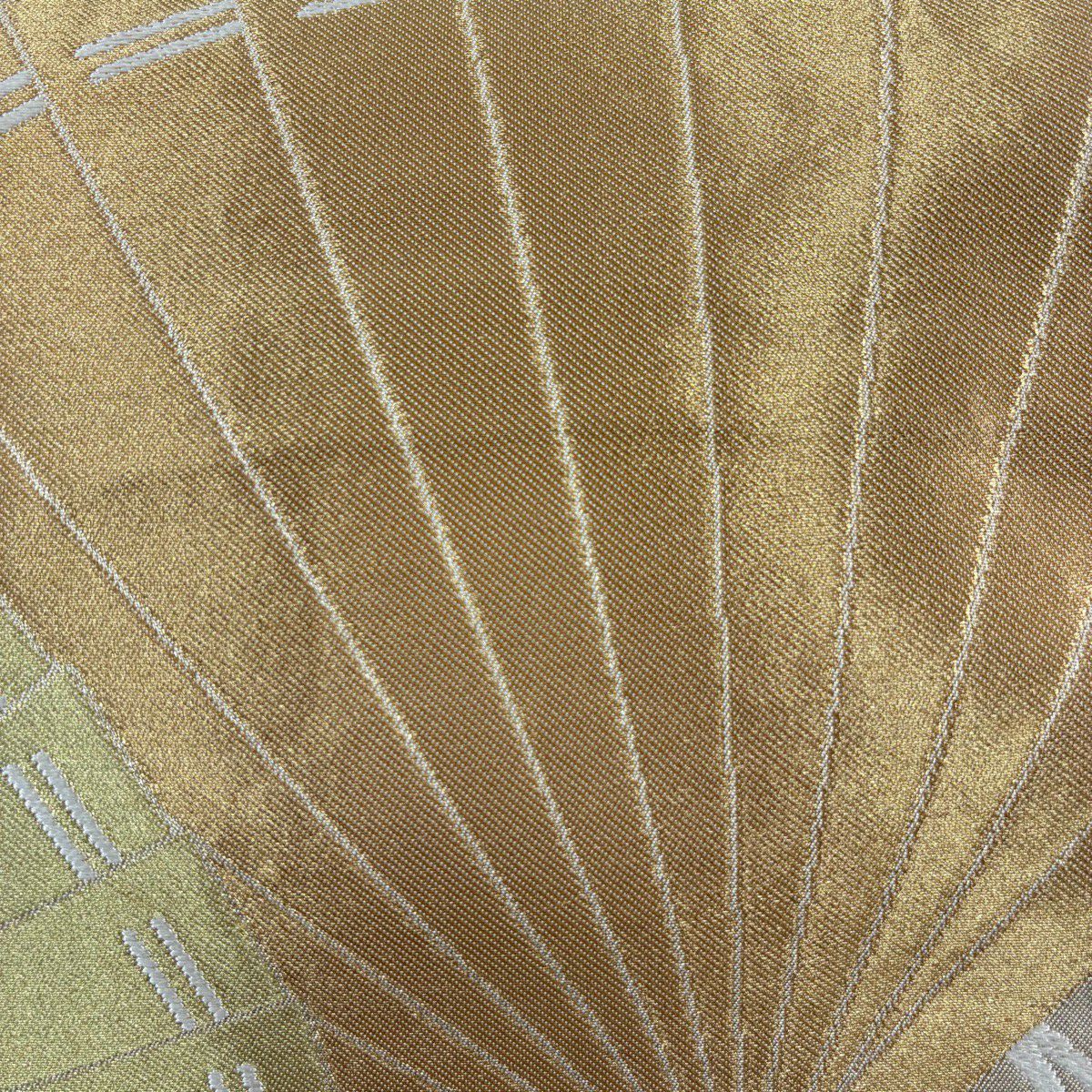 袋帶 秀品級 川島織物 落款あり 關西仕立 雲扇子 蝶 金金箔 金銀線 金 六通 純蠶絲