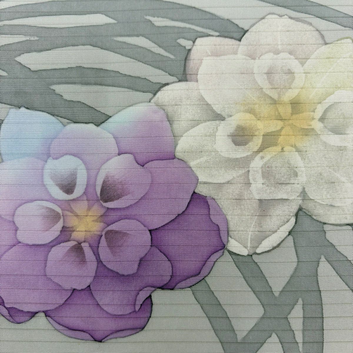 【美品】 名古屋帶 秀品級 落款 夏帶 絽 草花紋紋 漸層 奶油色 純蠶絲