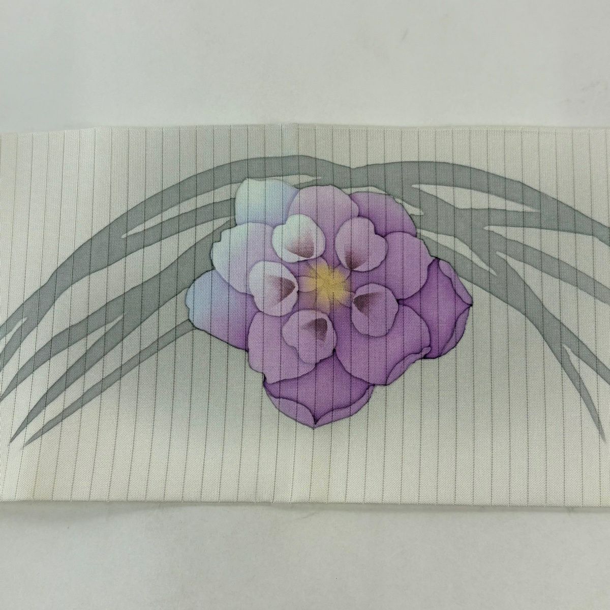 【美品】 名古屋帶 秀品級 落款 夏帶 絽 草花紋紋 漸層 奶油色 純蠶絲
