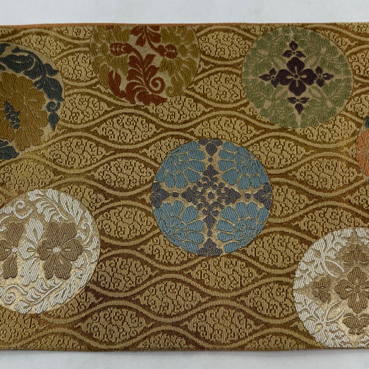 袋帶 秀品級 立涌 浮線綾文 金金箔 金絲 橙色 六通 純蠶絲