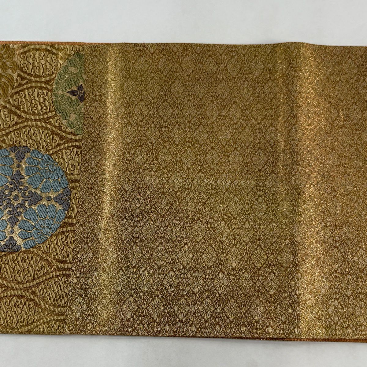 袋帶 秀品級 立涌 浮線綾文 金金箔 金絲 橙色 六通 純蠶絲