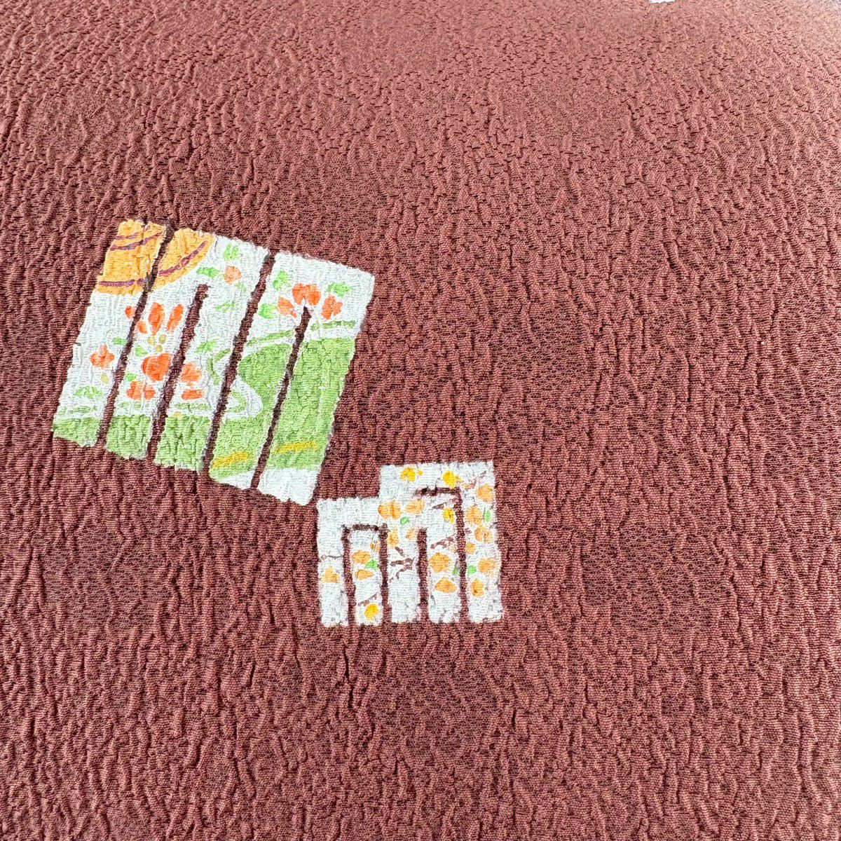 袋帶 秀品級 有落款 源氏香 流水 漸變 縮緬 青紫 全通 純蠶絲