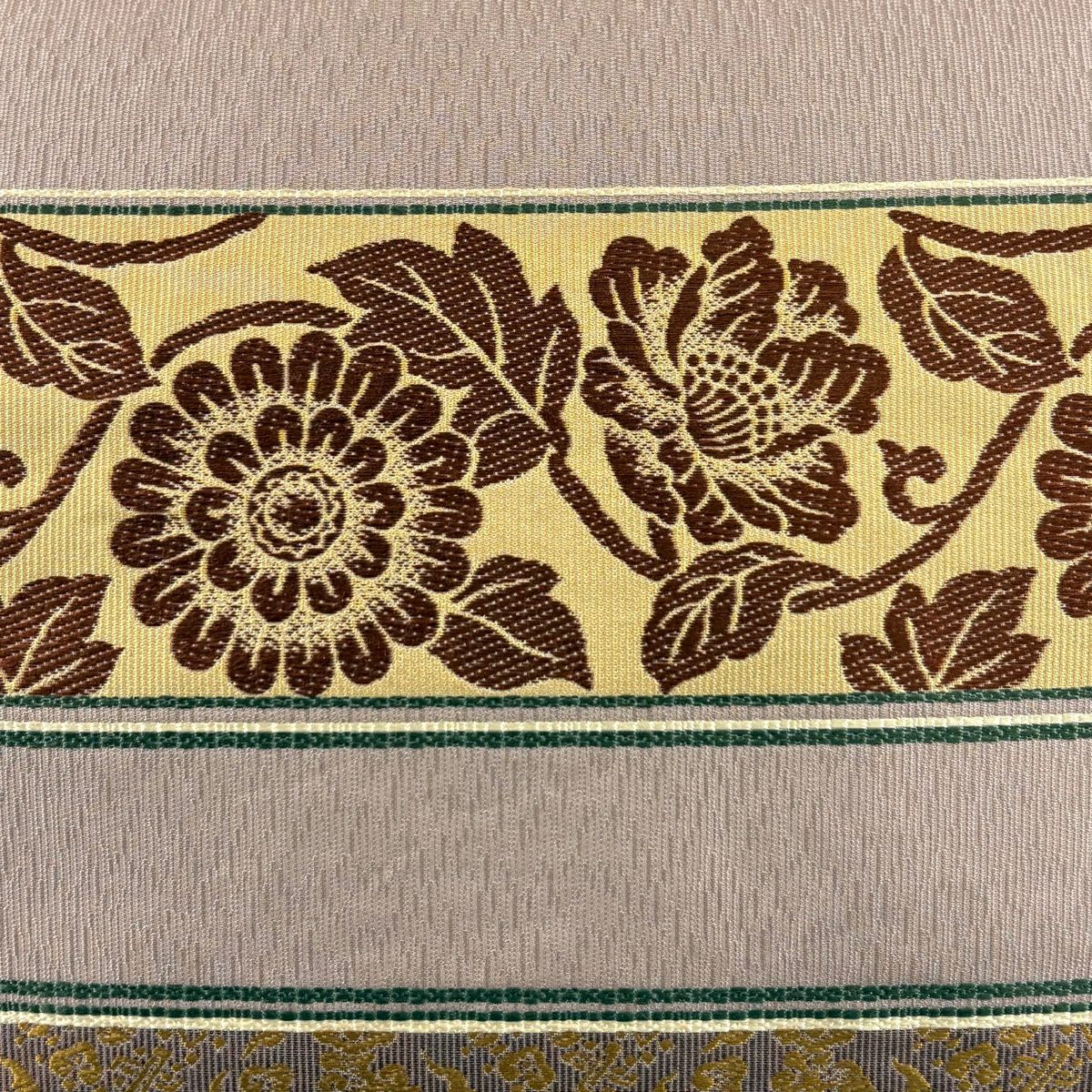 【美品】 名古屋帶 秀品級 有落款 段紋 菊花花 小豆色 純蠶絲