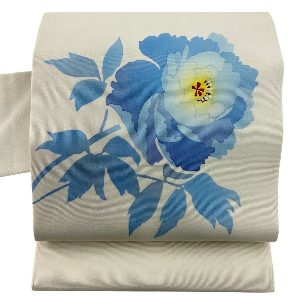 【美品】名古屋帶 秀品級 草花紋 淡奶油色 純蠶絲