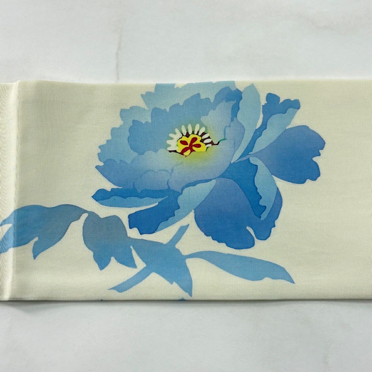 【美品】名古屋帶 秀品級 草花紋 淡奶油色 純蠶絲