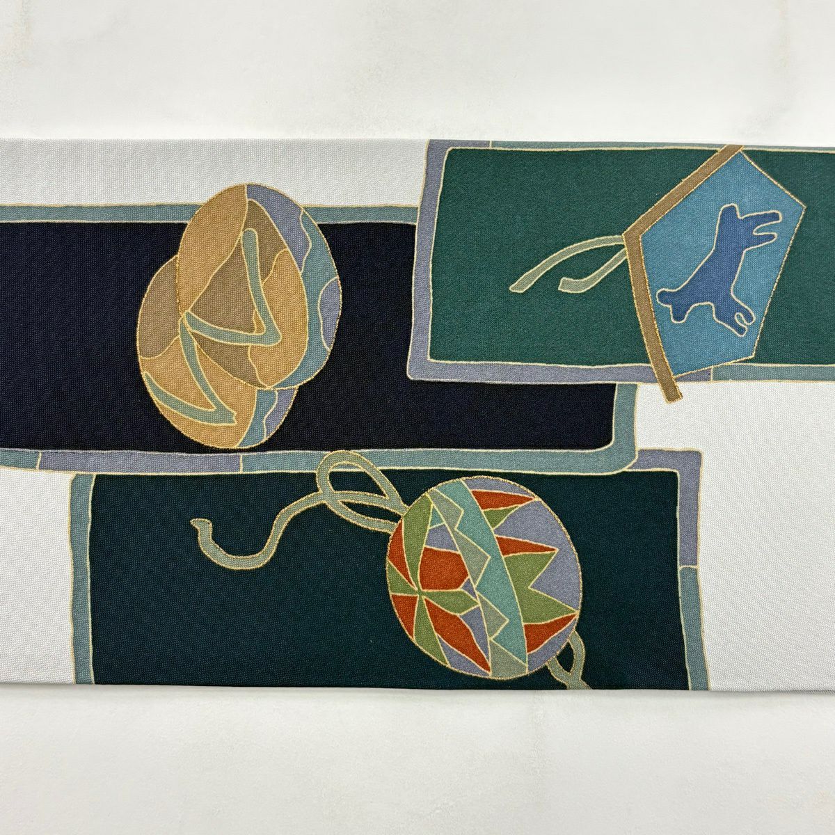 【美品】 名古屋帶 秀品級 生物 折仙鶴 金彩裝飾 灰色 純蠶絲