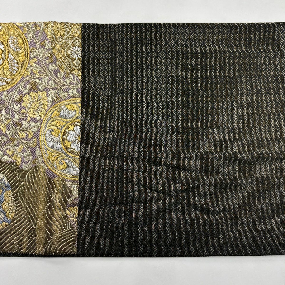 【美品】 袋帶 秀品級 華紋 花唐草紋 金銀彩 金茶 六通 純蠶絲