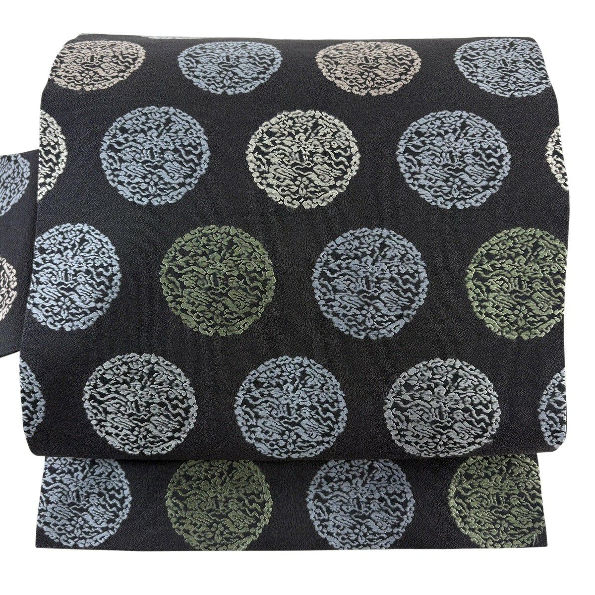 名古屋帶 秀品級 鳥 草花紋刺繡 灰色 純蠶絲