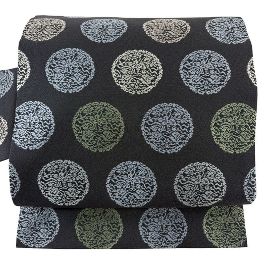名古屋帶 秀品級 鳥 草花紋刺繡 灰色 純蠶絲