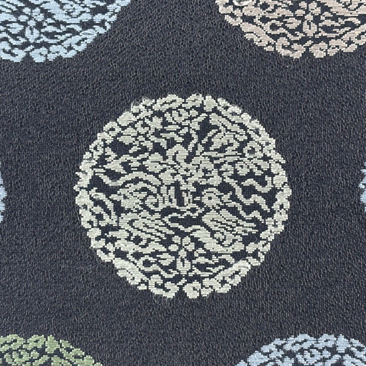 名古屋帶 秀品級 鳥 草花紋刺繡 灰色 純蠶絲