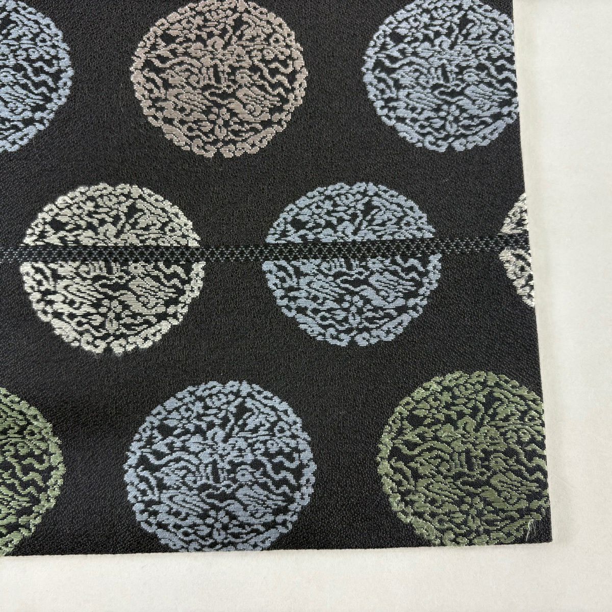名古屋帶 秀品級 鳥 草花紋刺繡 灰色 純蠶絲
