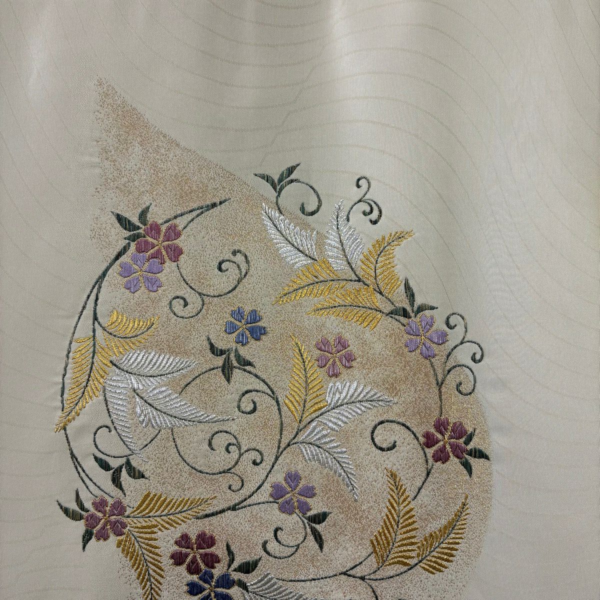 【美品】 袋帶 秀品級 關西仕立 雋雅 櫻花 草花紋紋 金銀彩 金金箔 奶油色 六通 純蠶絲