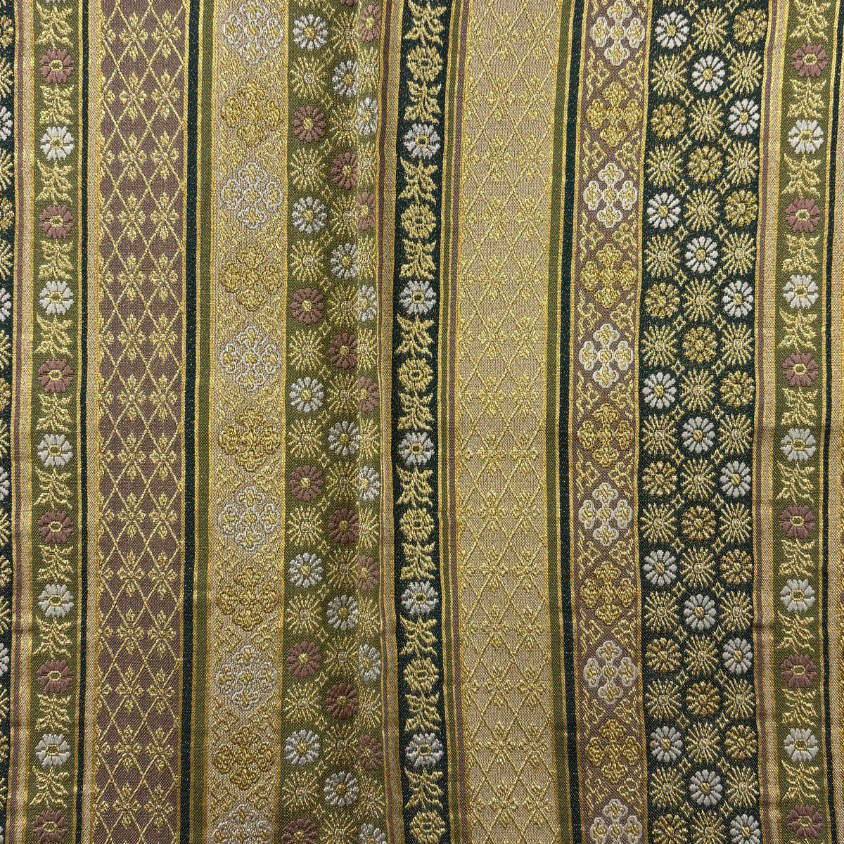 【美品】 袋帶 秀品級 橫段 草花紋 金絲 金金箔 金色 六通 純蠶絲