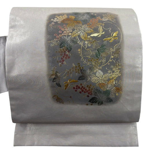 名古屋帶 秀品級 葡萄 蝶 金銀彩 金金箔 銀 純蠶絲