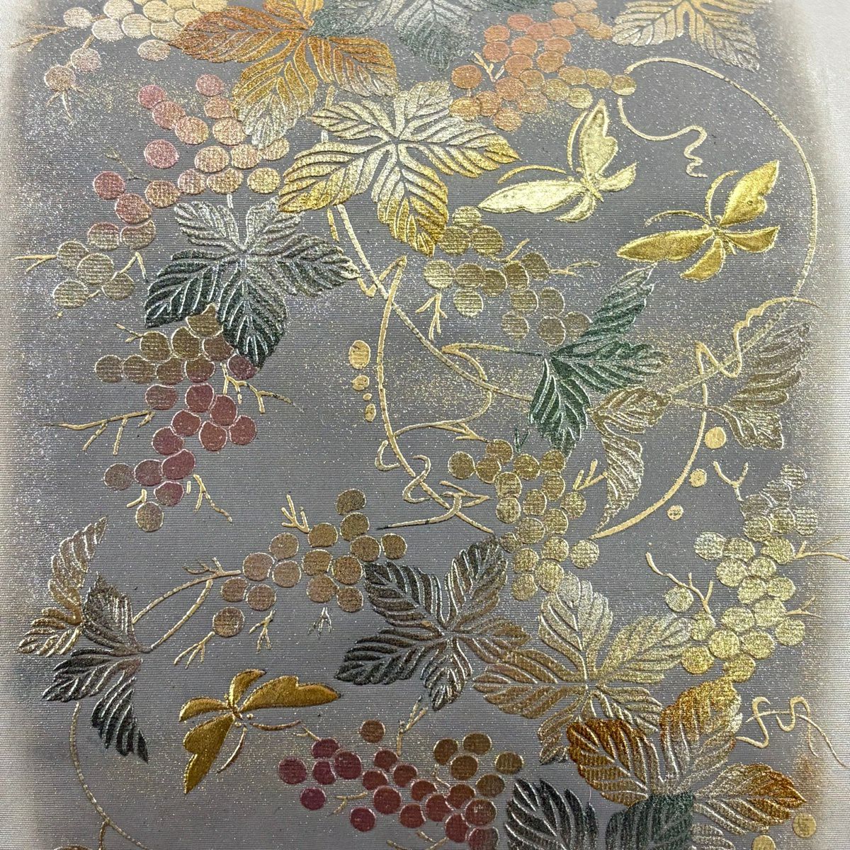 名古屋帶 秀品級 葡萄 蝶 金銀彩 金金箔 銀 純蠶絲