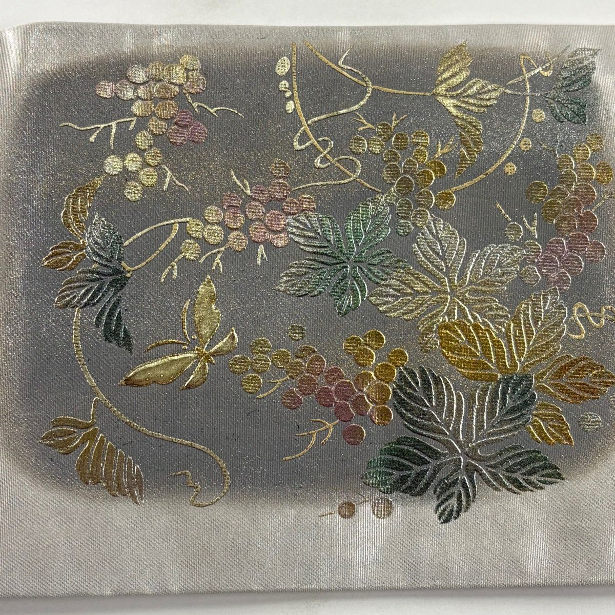 名古屋帶 秀品級 葡萄 蝶 金銀彩 金金箔 銀 純蠶絲