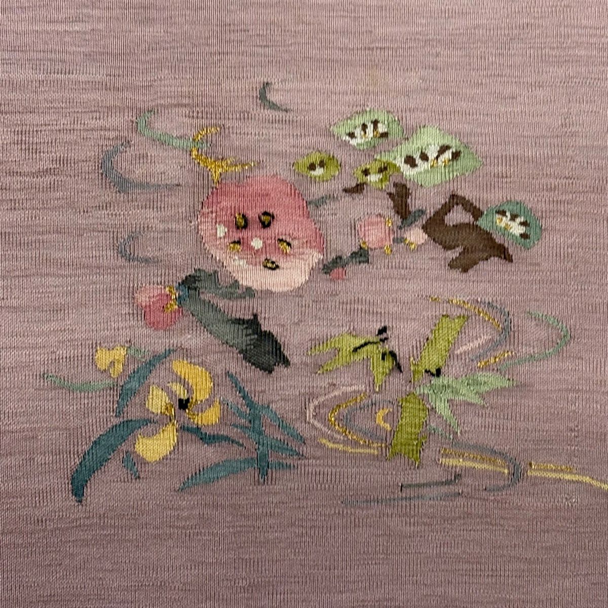 名古屋帶 秀品級 松樹竹子梅花 流水 金絲 灰紫 純蠶絲