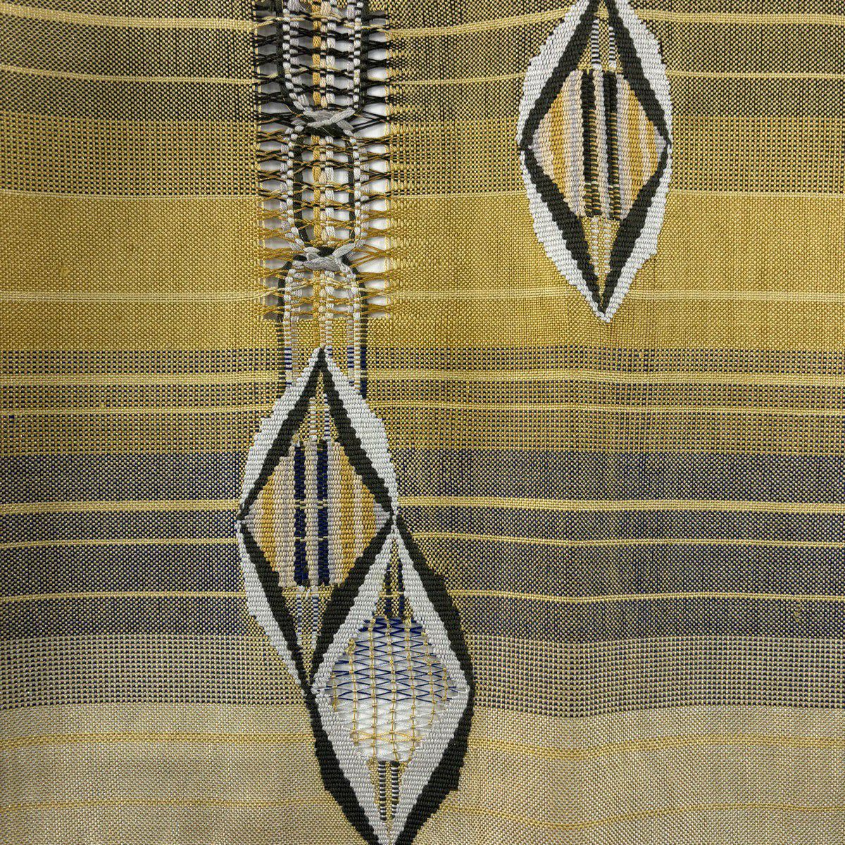 【美品】 名古屋帶 秀品級 八寸名古屋帶 松樹葉仕立 夏帶 七寶紋 縞 金絲 淡黃土 純蠶絲