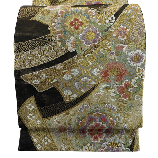 袋帶 秀品級 桂由美 落款あり 振袖禮服禮服向き 熨斗紋 華紋 唐織 金絲 金 六通 純蠶絲