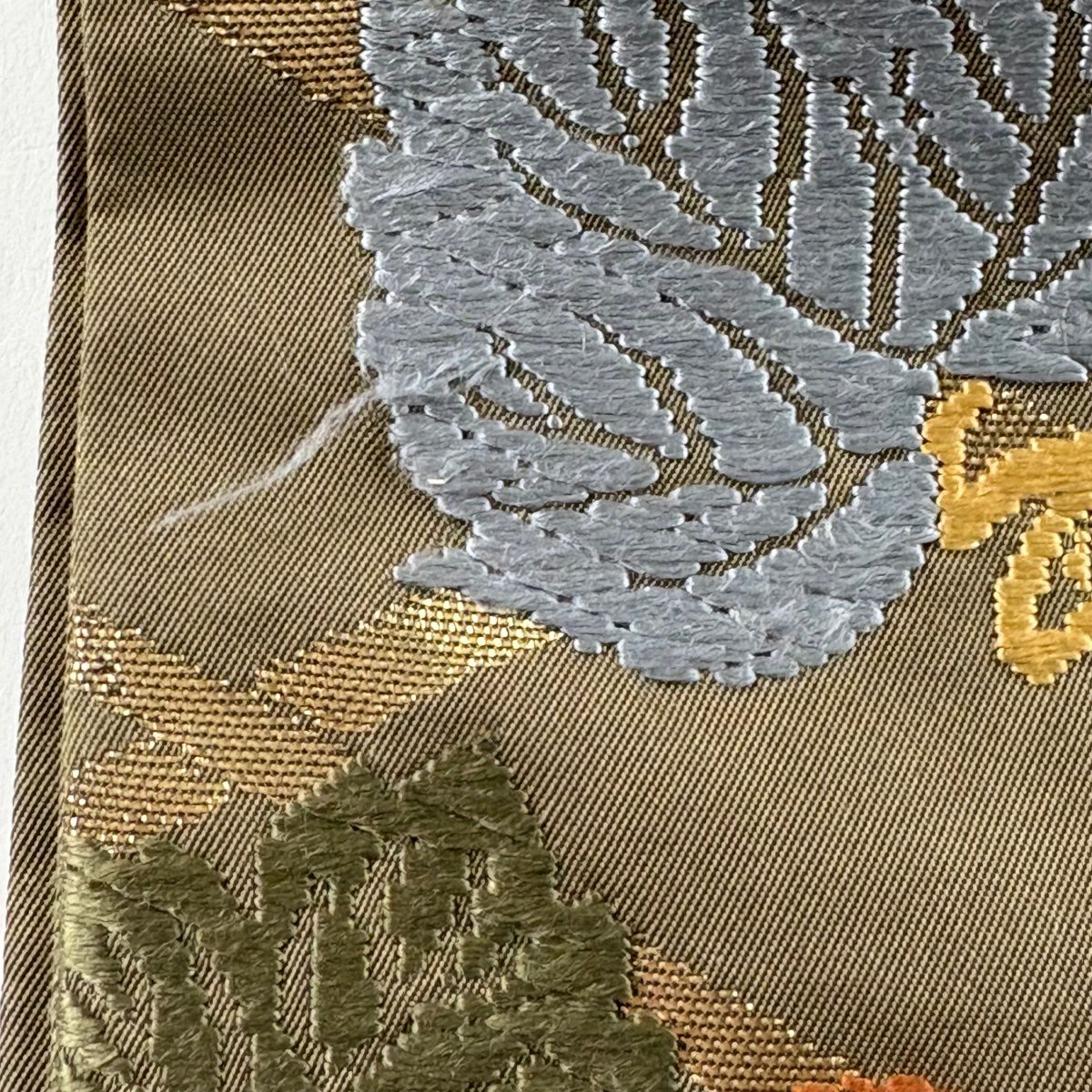 袋帶 秀品級 葡萄 草花紋紋 唐織 金金箔 茶綠 六通 純蠶絲