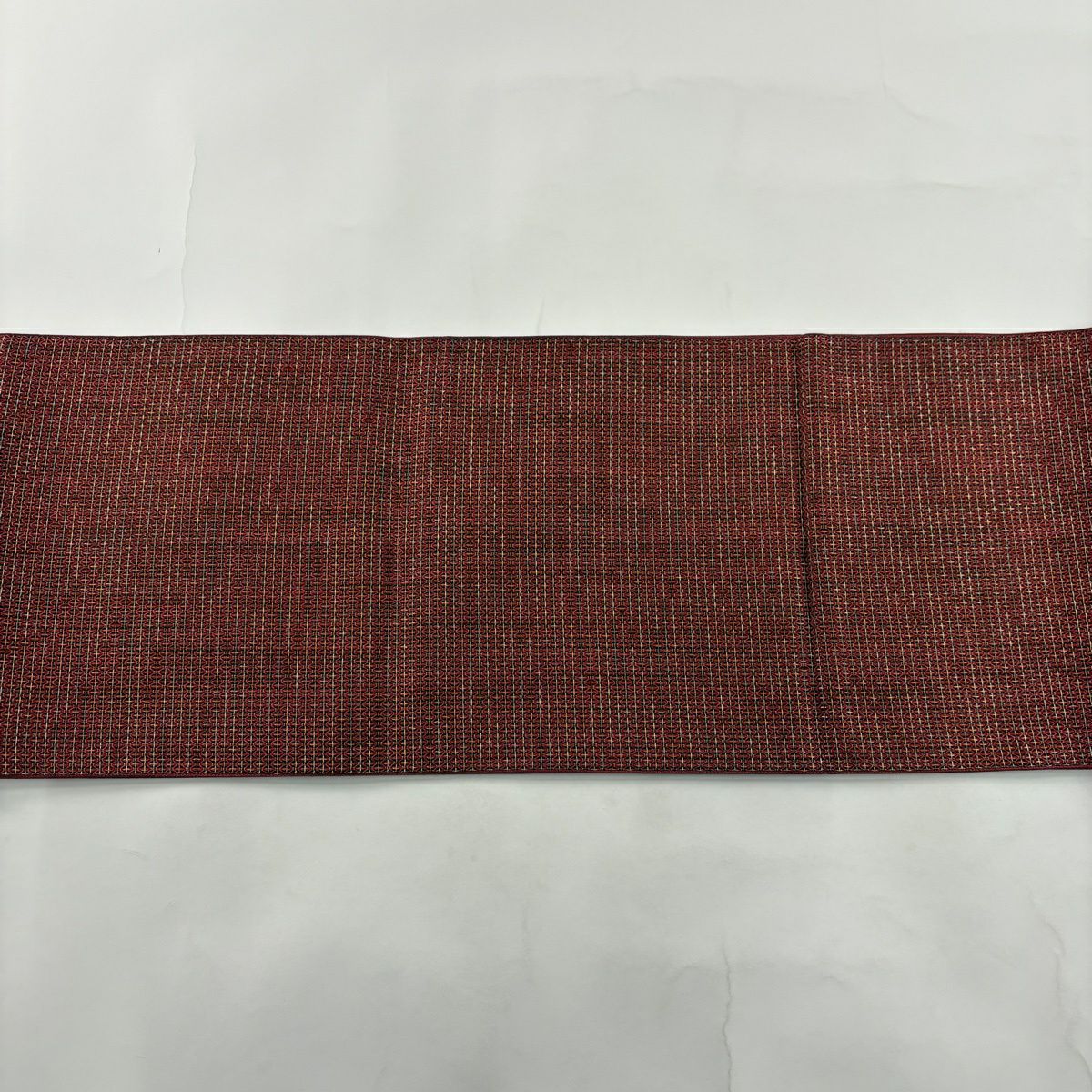 【美品】 袋帶 秀品級 幾何學 金絲 深紅 六通 純蠶絲