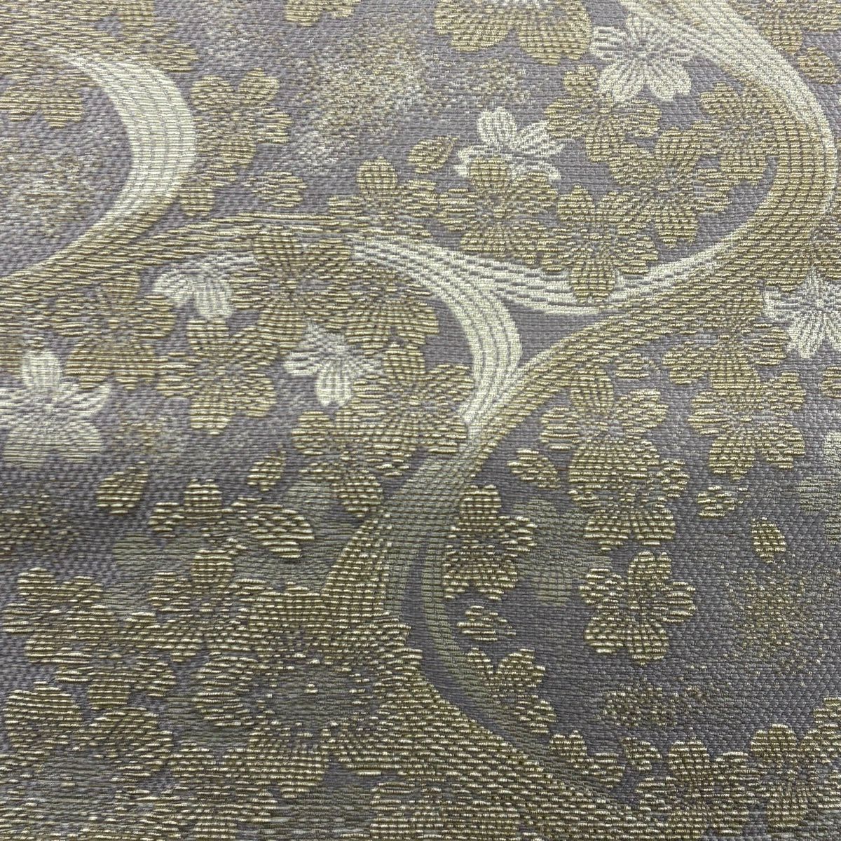 【美品】 袋帶 秀品級 樱花 流水 金絲 奶油 六通 純蠶絲