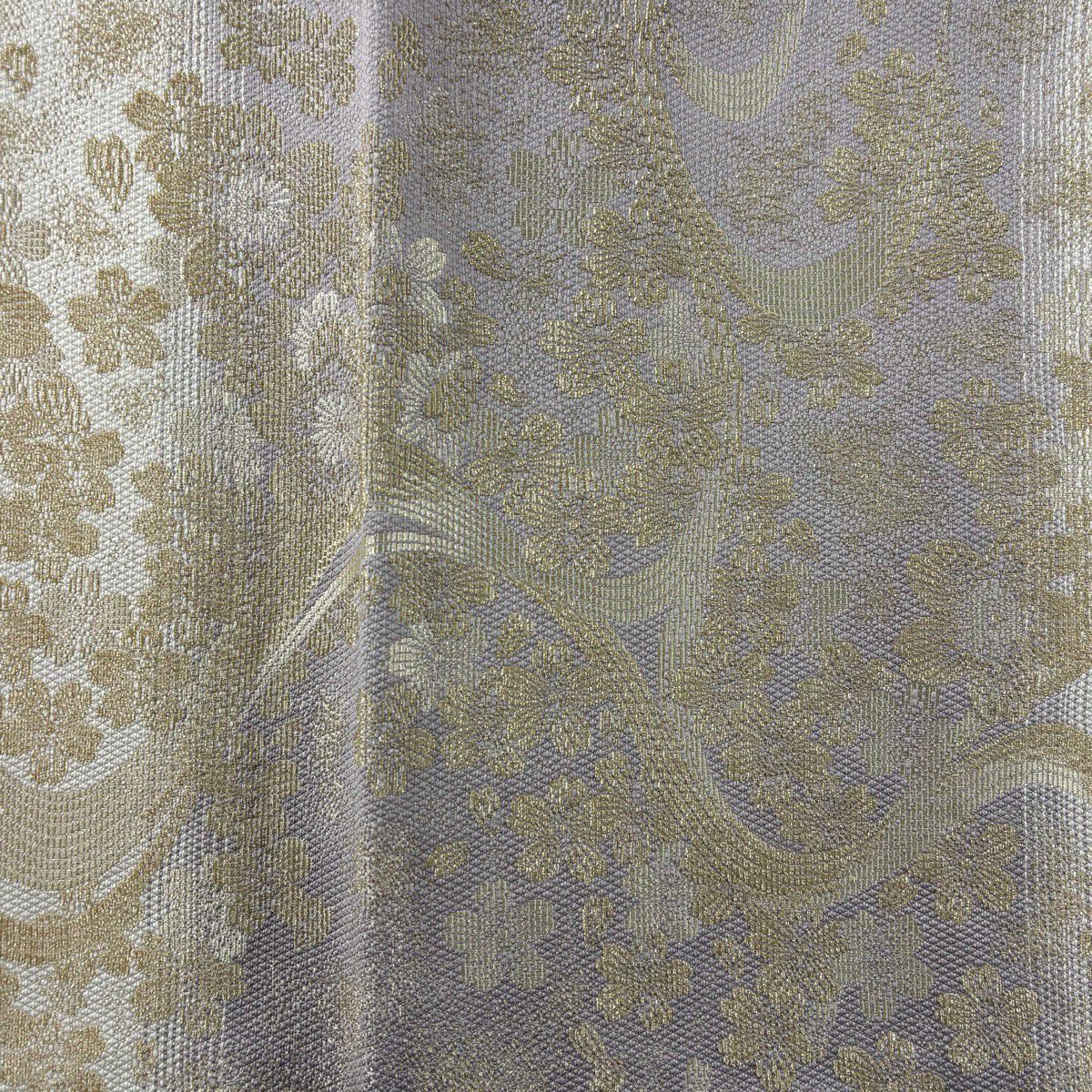 【美品】 袋帶 秀品級 樱花 流水 金絲 奶油 六通 純蠶絲