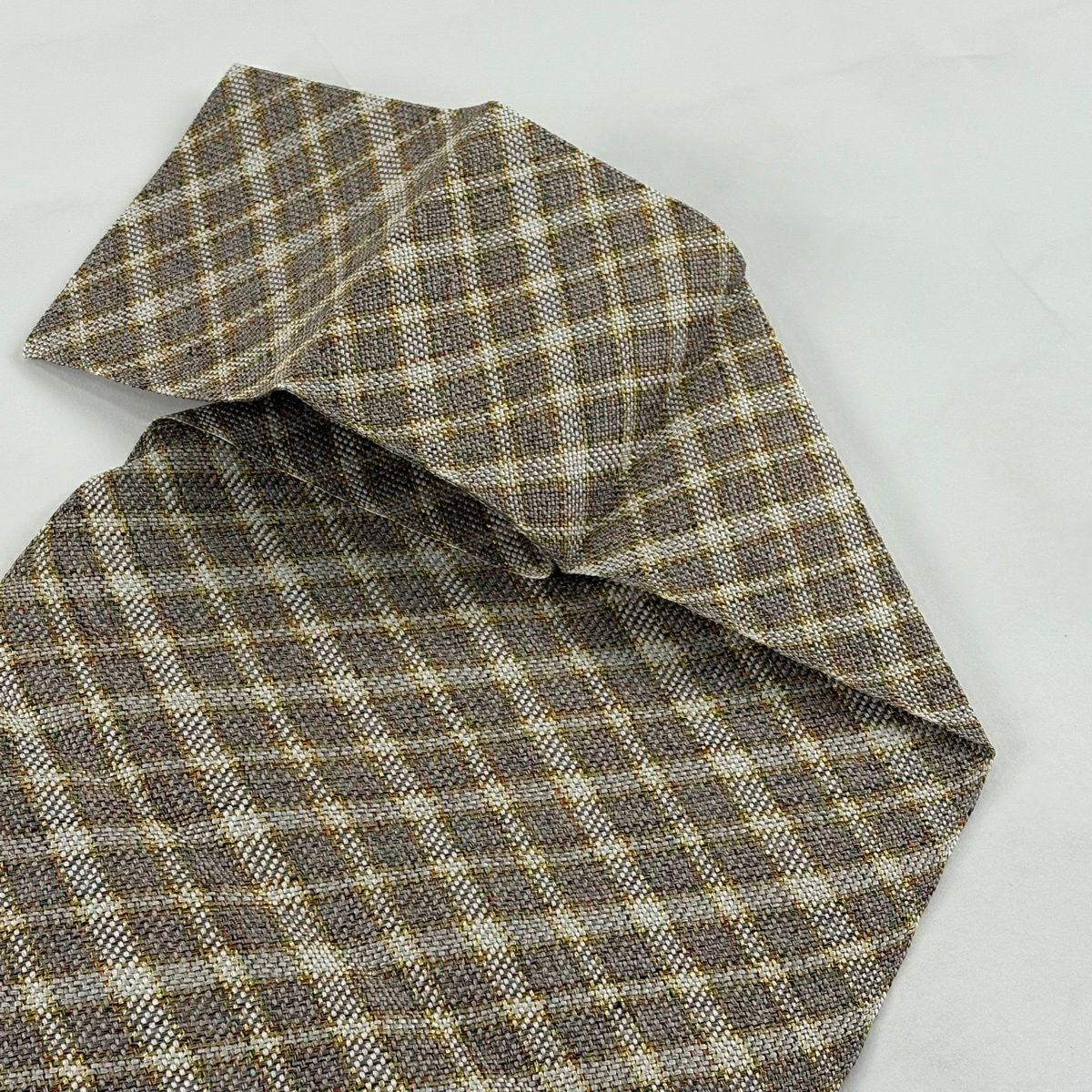 【美品】名古屋帶 優品級 八寸名古屋帶 松樹葉仕立 雜格紋 金絲 淺茶 純蠶絲