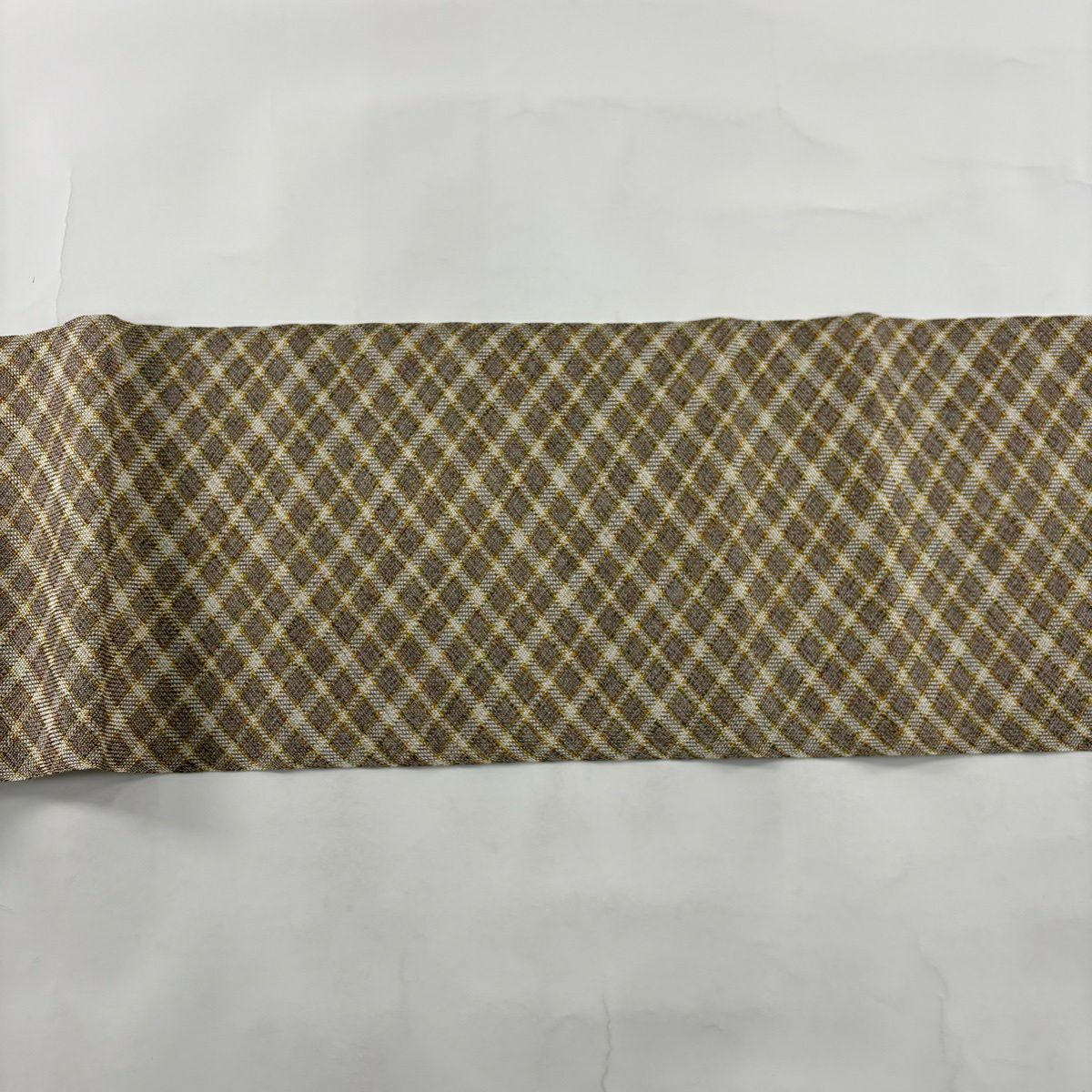【美品】名古屋帶 優品級 八寸名古屋帶 松樹葉仕立 雜格紋 金絲 淺茶 純蠶絲